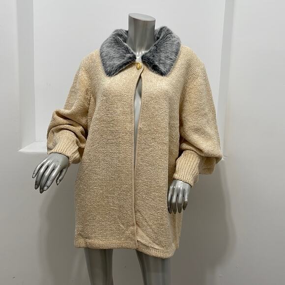 Vintage 90's Side Effects Beige  Knit Sweater Cardigan  Open Front  Size XL - Picture 9 of 14